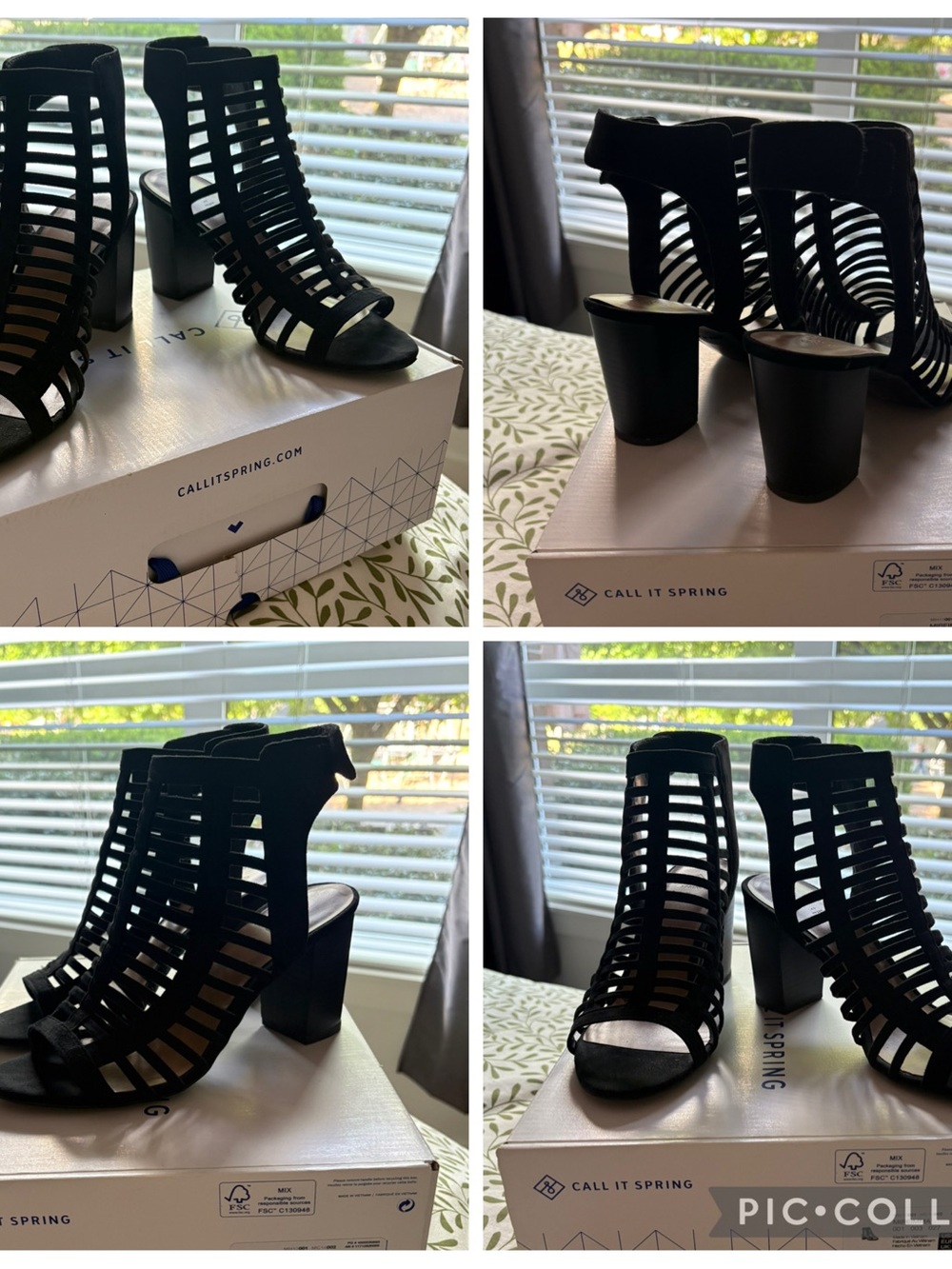 Call It Spring Black Cage Strappy Block Heel Sandals